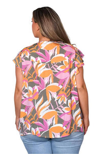 Women's Plus Short Sleeve Lace Embroidered Floral Top