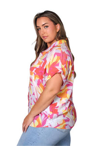 Women's Plus Short Sleeves Front Pocket Tropical Top