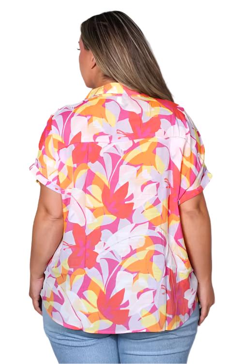 Women's Plus Short Sleeves Front Pocket Tropical Top