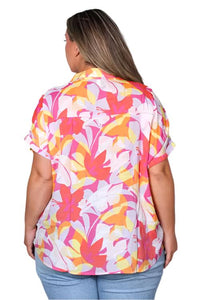 Women's Plus Short Sleeves Front Pocket Tropical Top