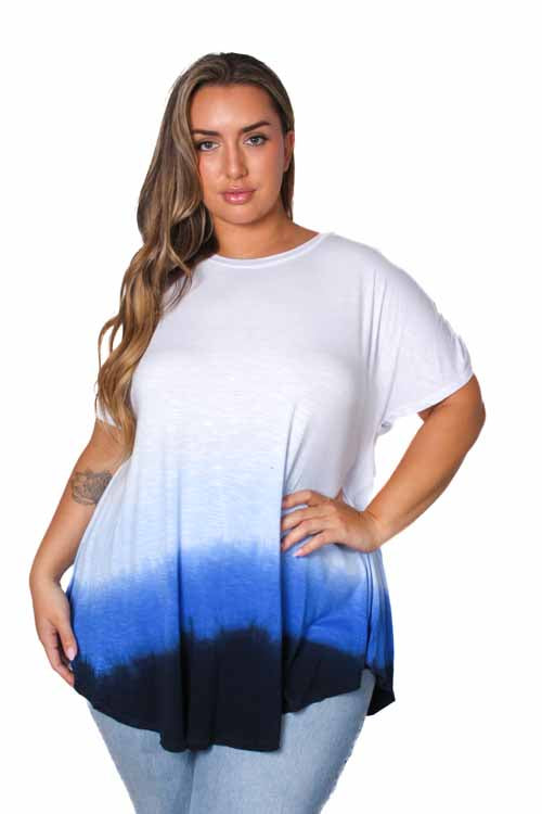Women's Plus Short Sleeve Scoop Neck Dip Dye Top