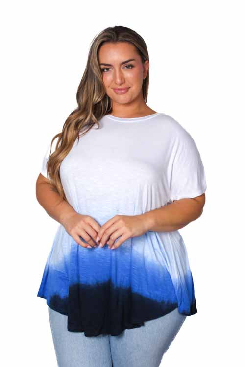 Women's Plus Short Sleeve Scoop Neck Dip Dye Top