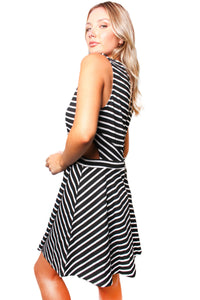 Women's Sleeveless Zip Up Back Striped Dress