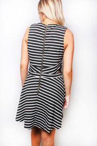Women's Plus Sleeveless Zip Up Back Striped Dress