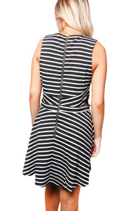 Women's Sleeveless Zip Up Back Striped Dress