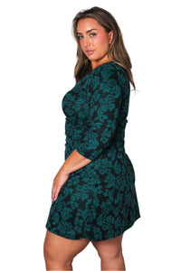 Women's Plus Long Sleeve Scoop Neck Embroidered Floral Midi Dress