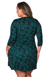 Women's Plus Long Sleeve Scoop Neck Embroidered Floral Midi Dress
