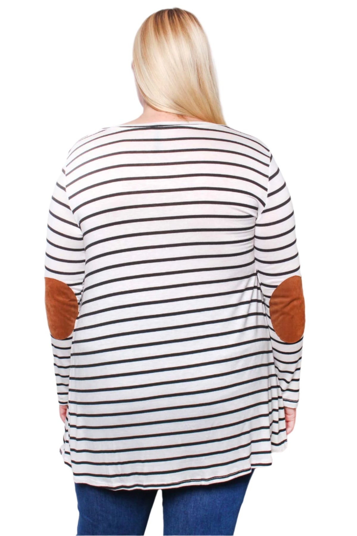 Women's Plus Long Sleeve Round Neck Striped Top