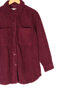 Women's Long Sleeve Button Down Pocketed Teddy Sherpa Shacket