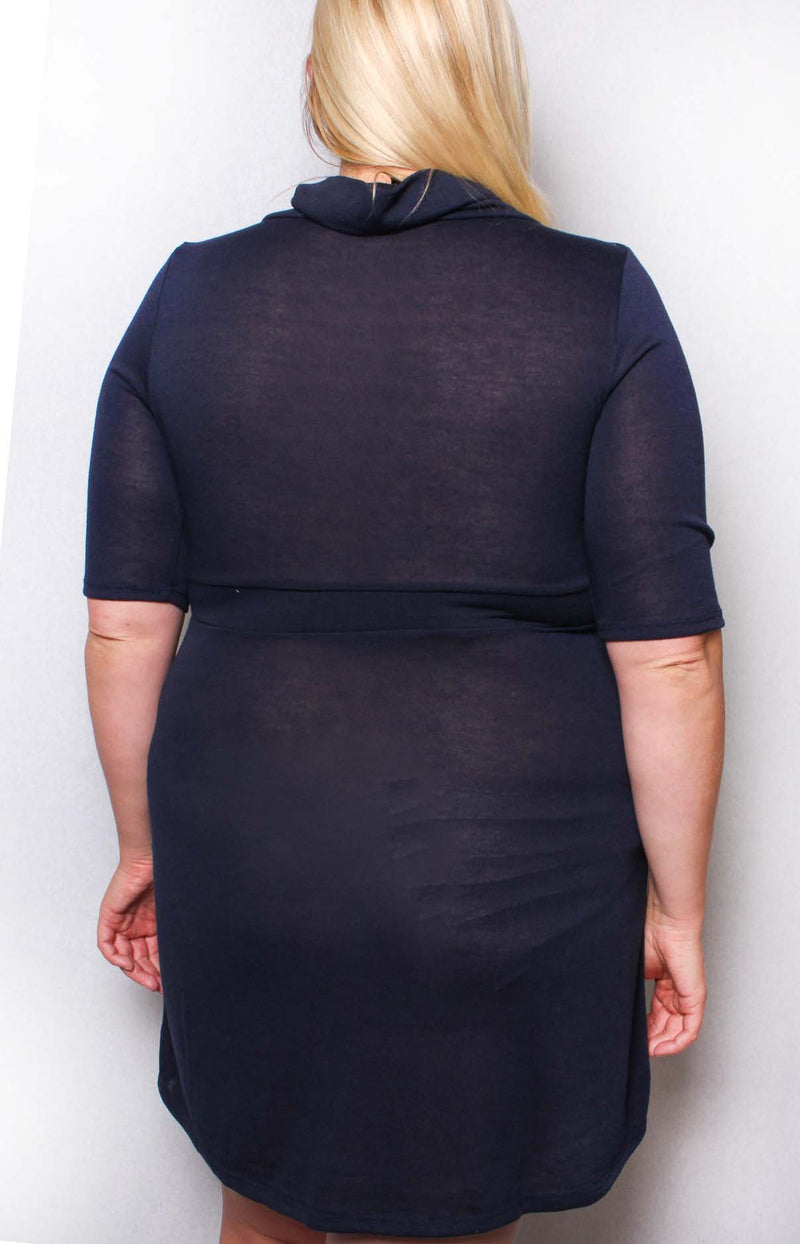 Women's Plus Half Sleeve Cowl Neck Mini Dress