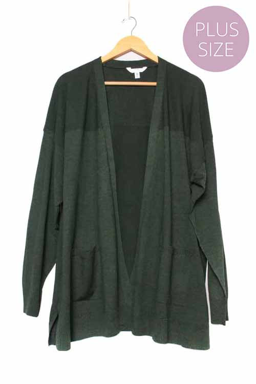 Full Size Hooded Knit Open Front Cardigan Plus Size