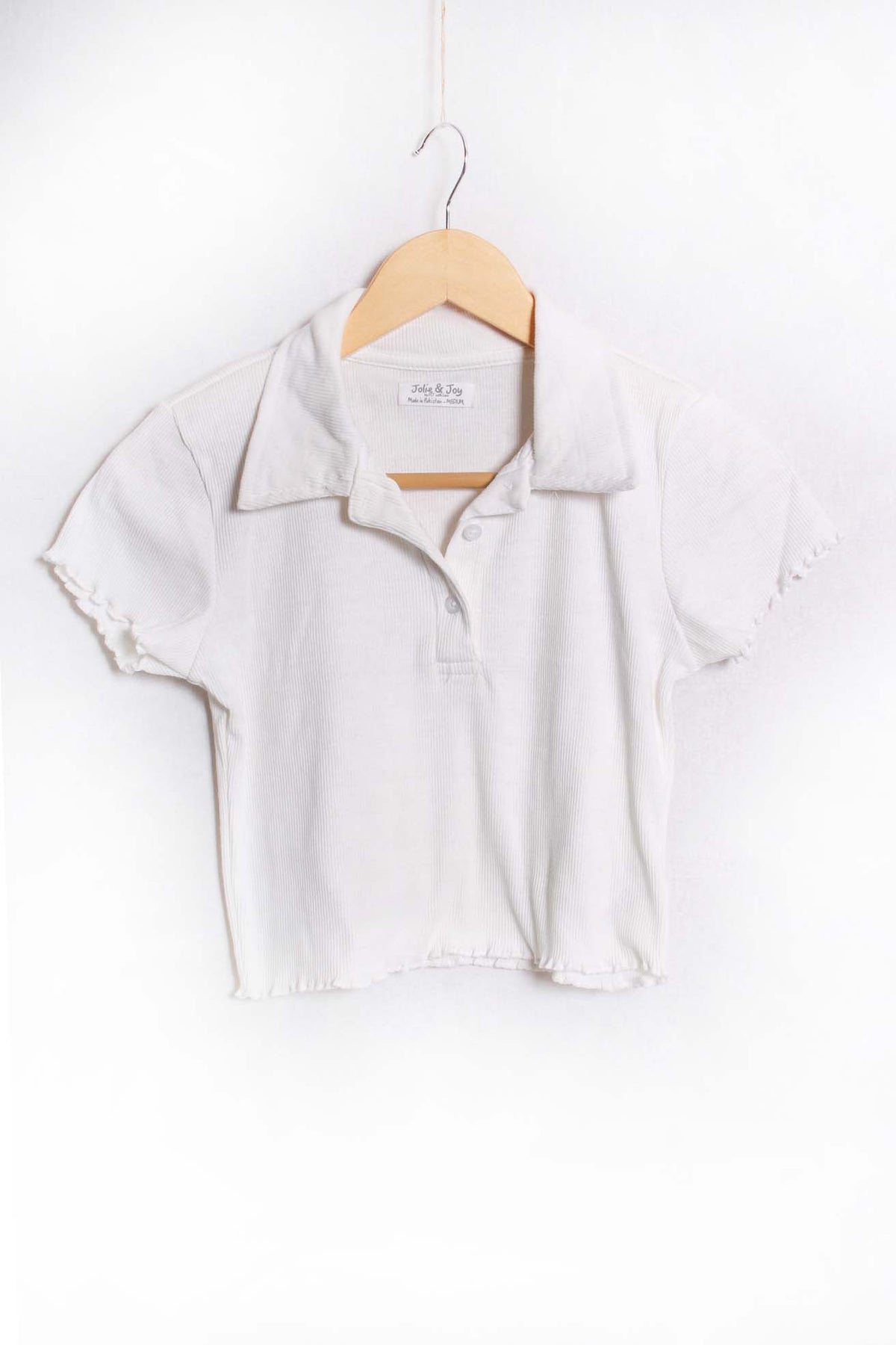 Women's Short Sleeve Collared Ribbed Crop Top