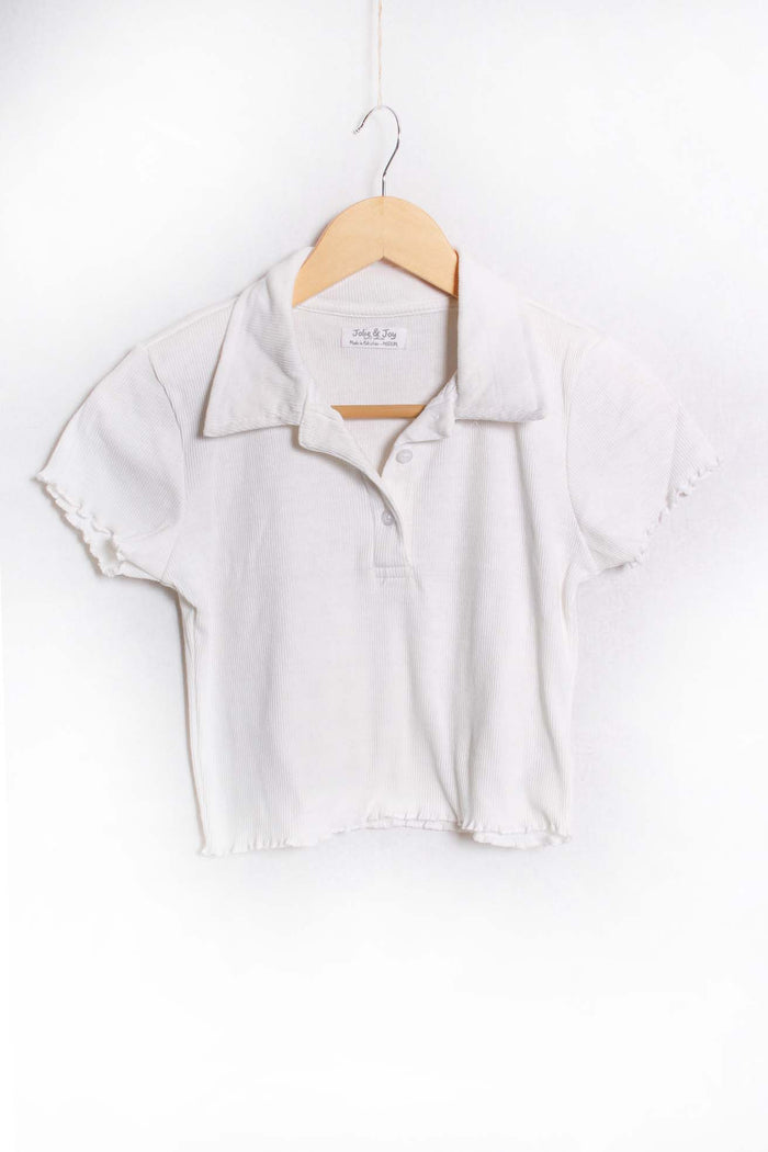 Women's Short Sleeve Collared Ribbed Crop Top