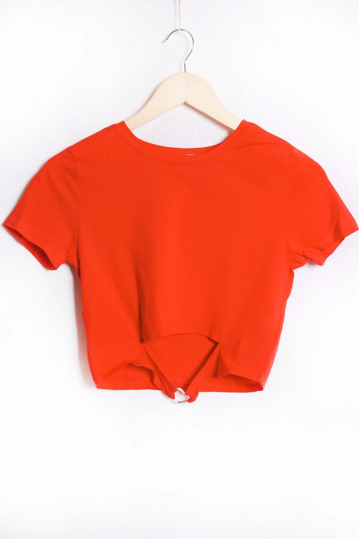 Women's Short Sleeve Round Neck Cut Out Crop Top