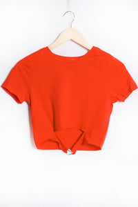Women's Short Sleeve Round Neck Cut Out Crop Top