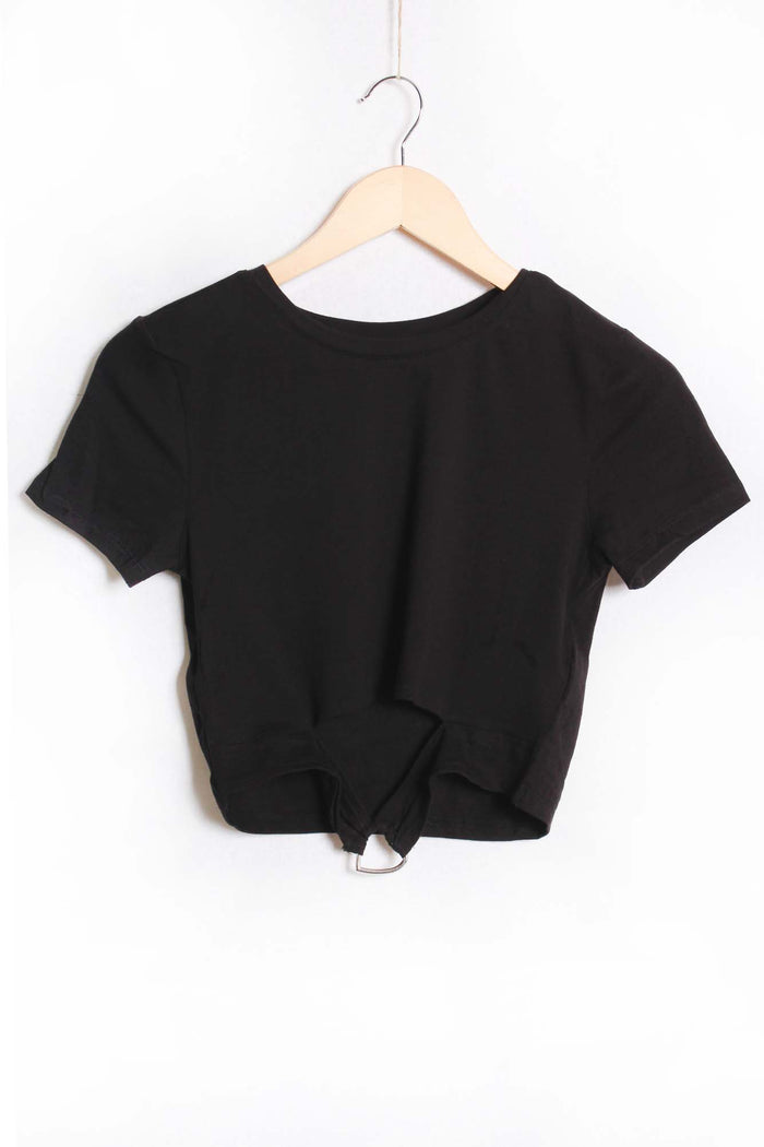 Women's Short Sleeve Round Neck Cut Out Crop Top