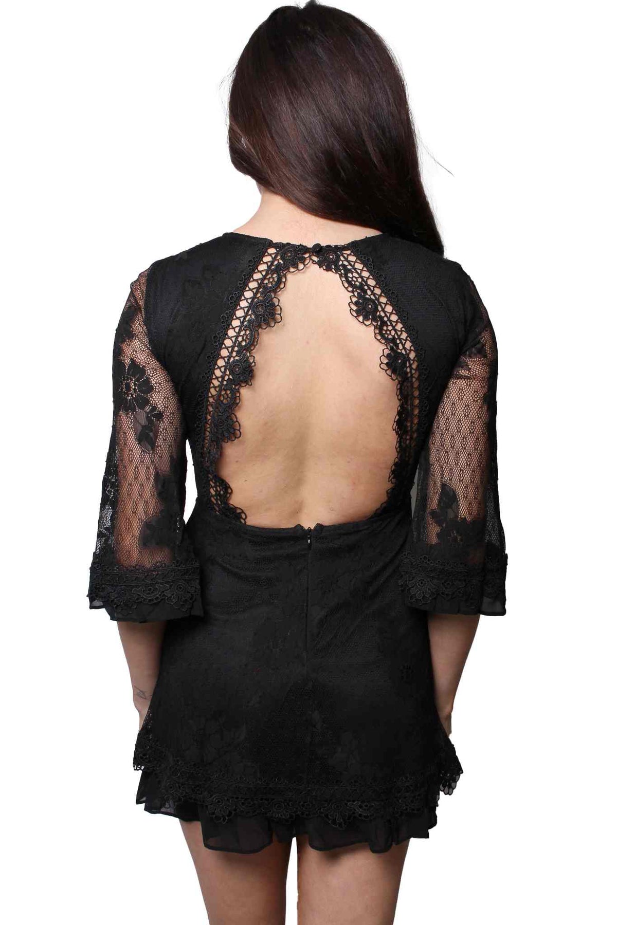 Women's Long Sleeve Round Neck Floral Embroidered Mini Dress