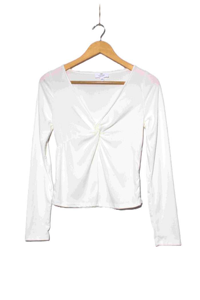 Women's Long Sleeve Deep V Neck Front Twist Ribbed Top