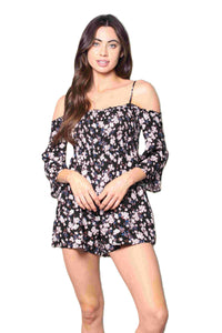 Women's Floral Print Cold Shoulder 3/4 Sleeves Romper