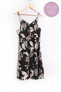 Women's Plus Sleeveless Spaghetti Strap Floral Mini Dress