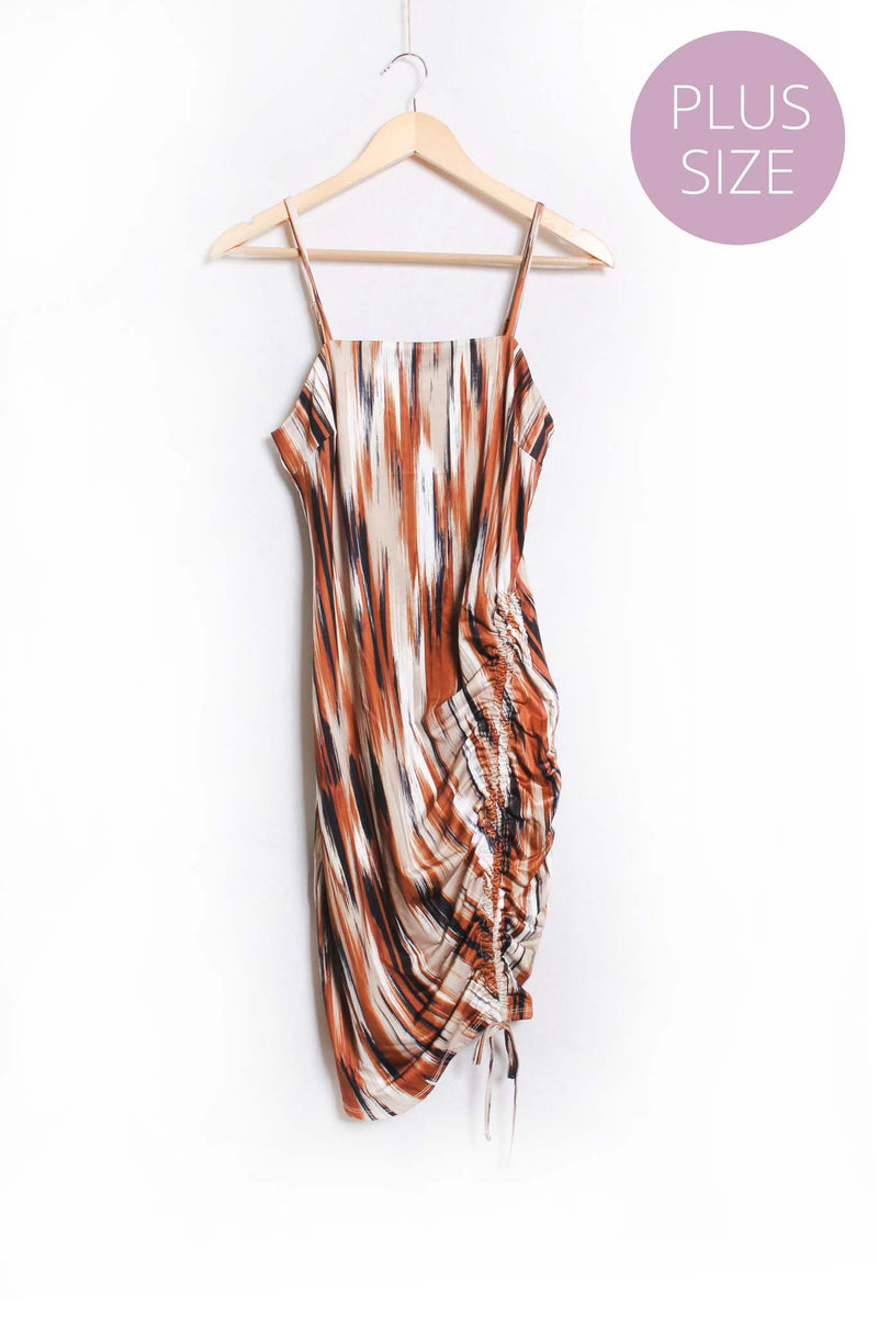 Women's Plus Spaghetti Strap Tie Dye Ruched Mini Dress