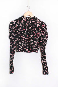 Women's Long Sleeves Mock Neck Printed Crop Top