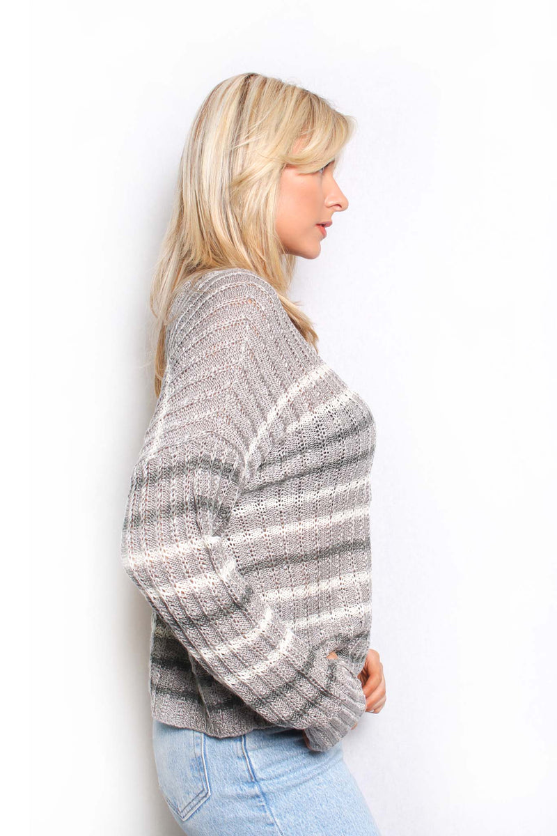 Women's Long Sleeves V Neck Striped Sweater