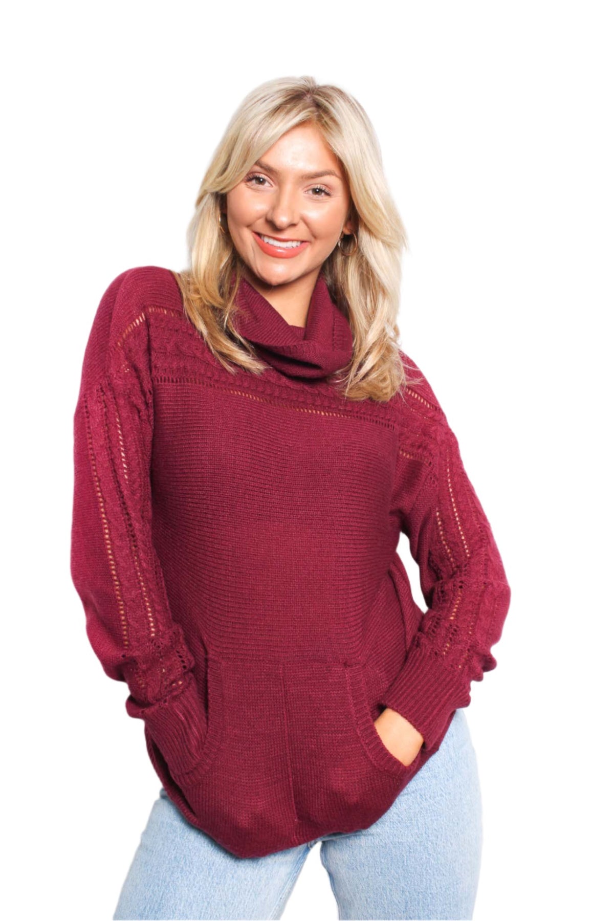 Women's Long Sleeves Cowl Neck Knitted Sweater