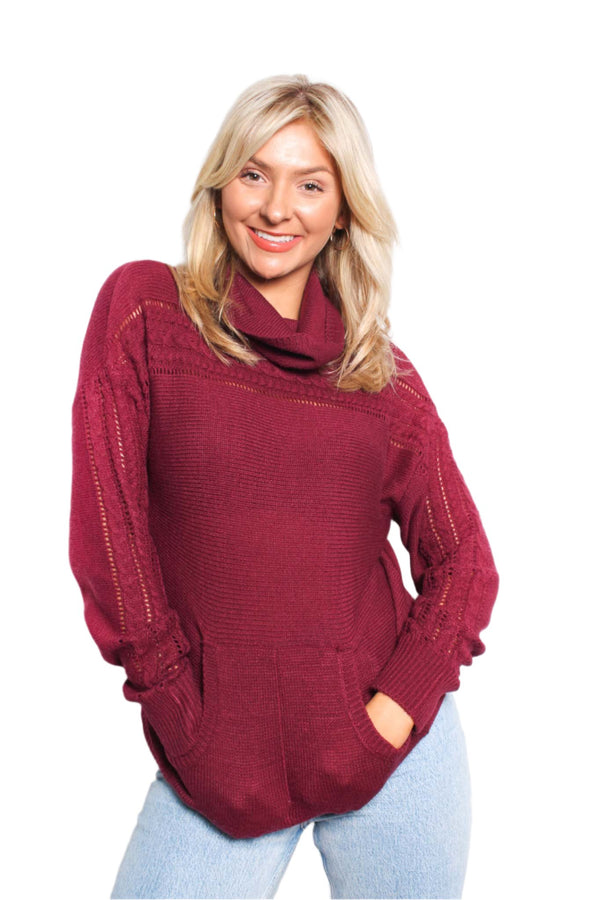 Women's Long Sleeves Cowl Neck Knitted Sweater