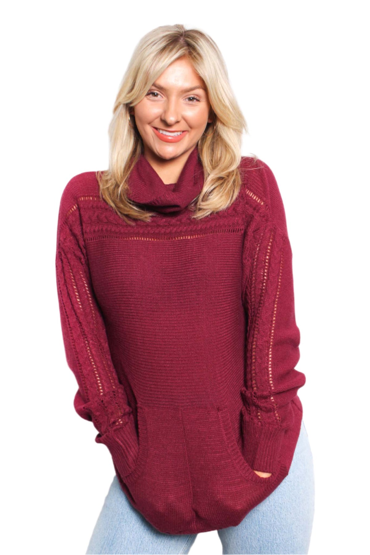 Women's Long Sleeves Cowl Neck Knitted Sweater