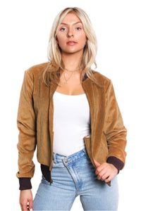 Women's Long Sleeve Lined Corduroy Bomber Jacket