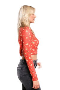 Women's Long Sleeves Mock Neck Printed Crop Top