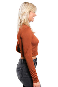 Women's Long Sleeves Mock Neck Solid Crop Top