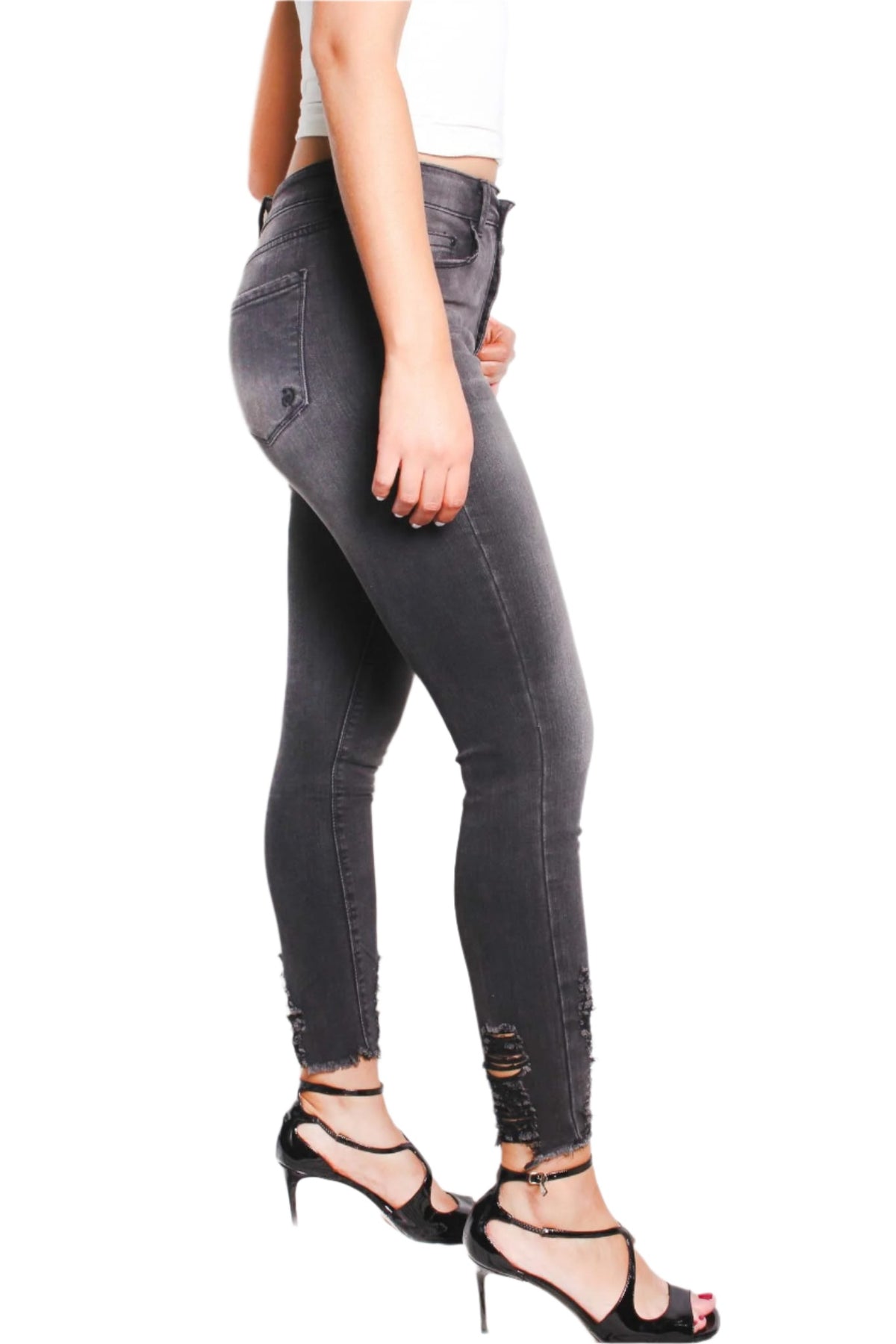 Women's High Waist Distressed Hem Skinny Jeans