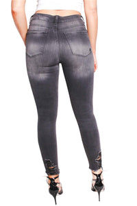 Women's High Waist Distressed Hem Skinny Jeans