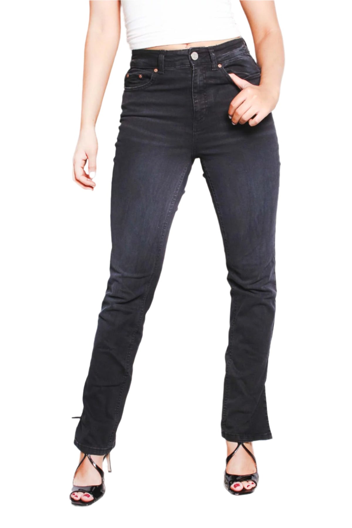 Women's High Waist Side Slit Hem Straight Jeans