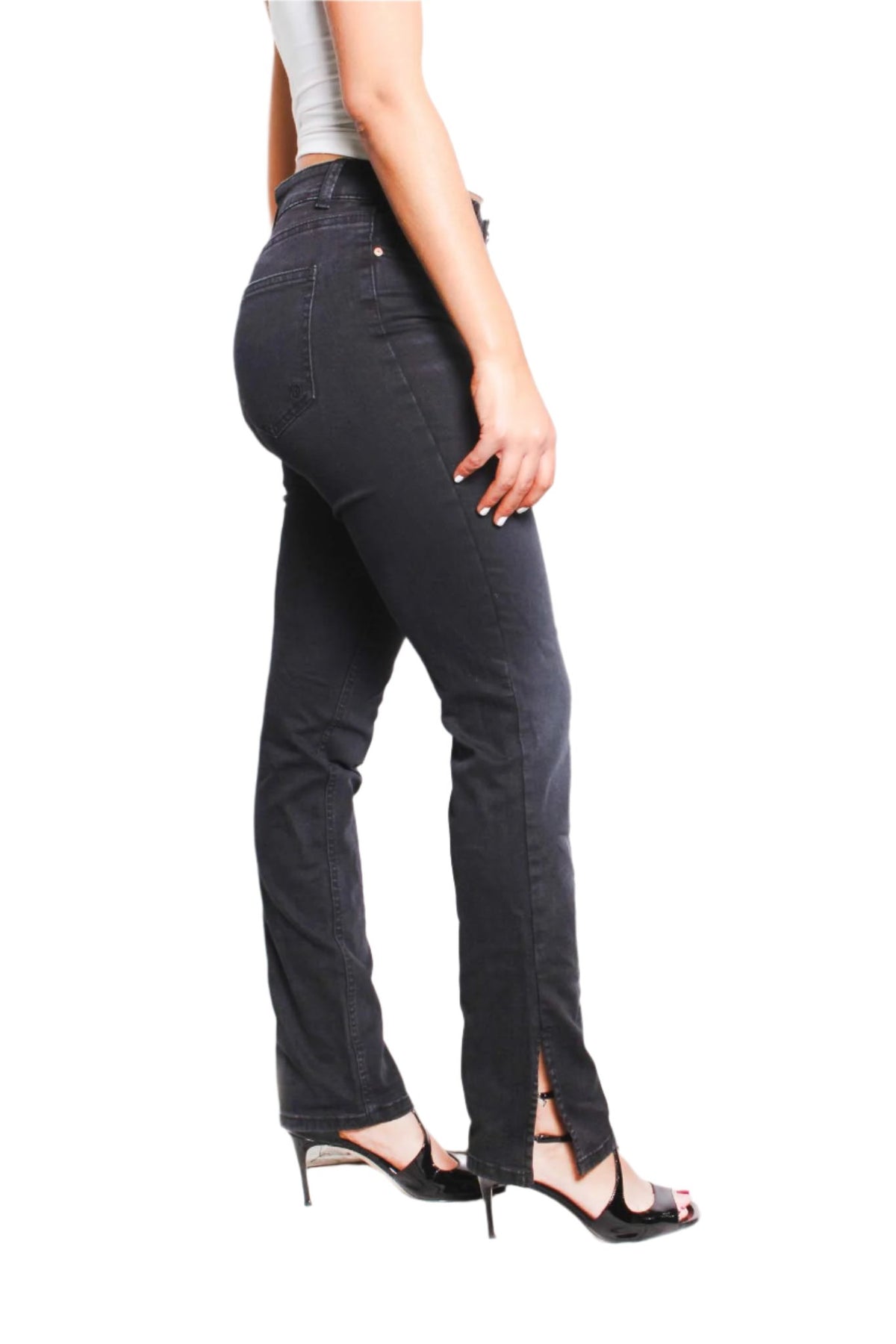 Women's High Waist Side Slit Hem Straight Jeans