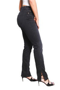 Women's High Waist Side Slit Hem Straight Jeans