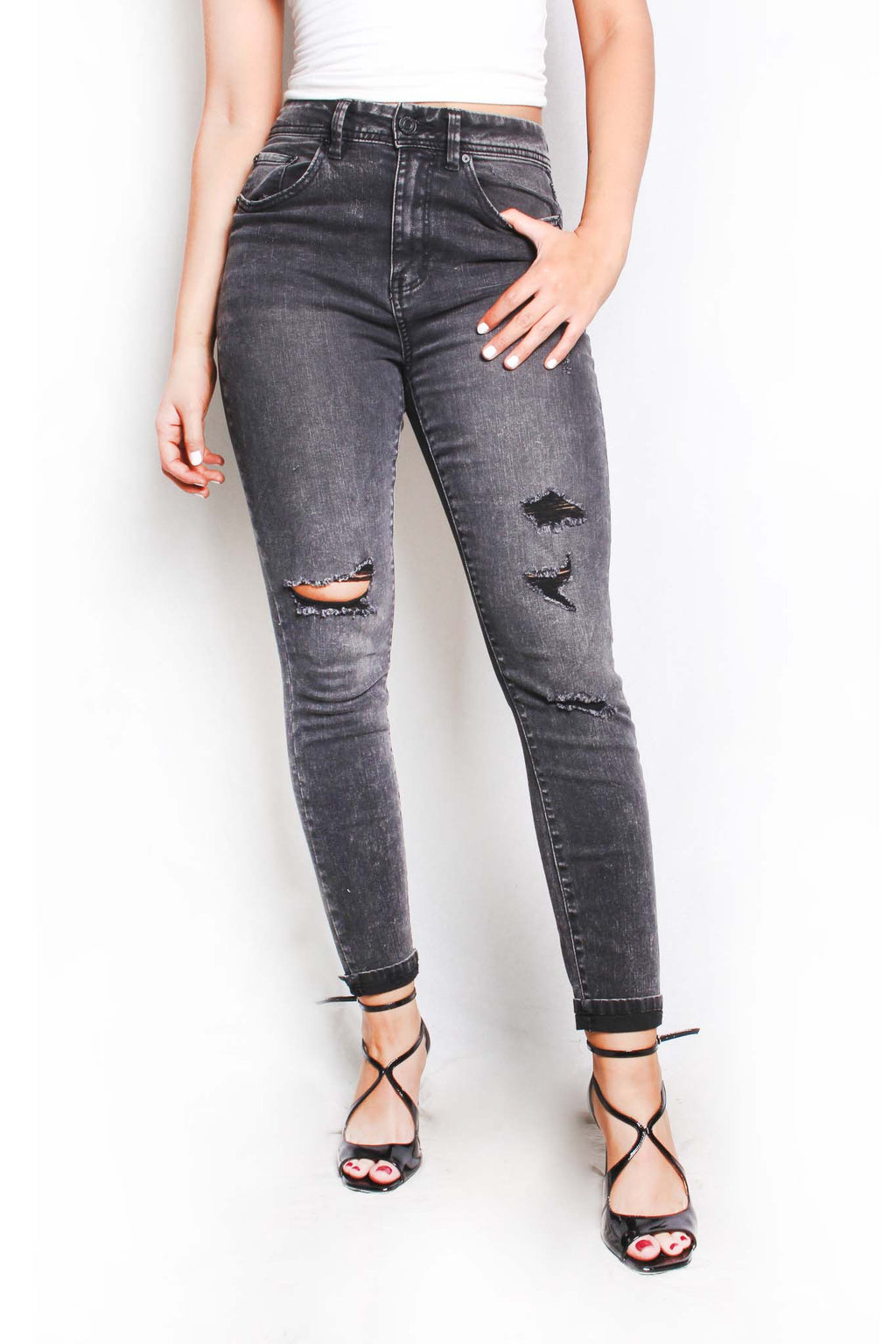Women's High Waist Ripped Skinny Jeans