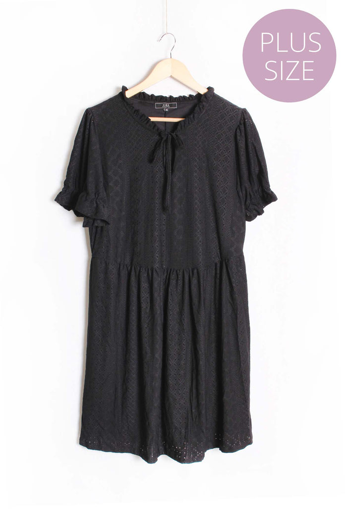 Women's Plus Ruffle Tie Front Eyelet Dress