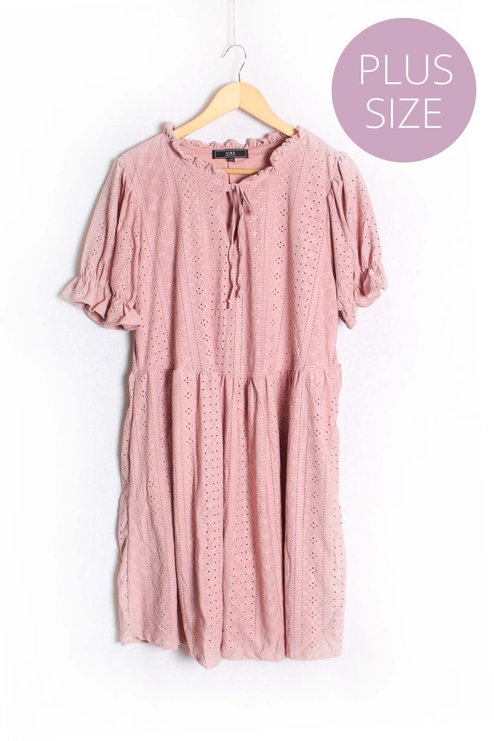 Women's Plus Ruffle Tie Front Eyelet Dress