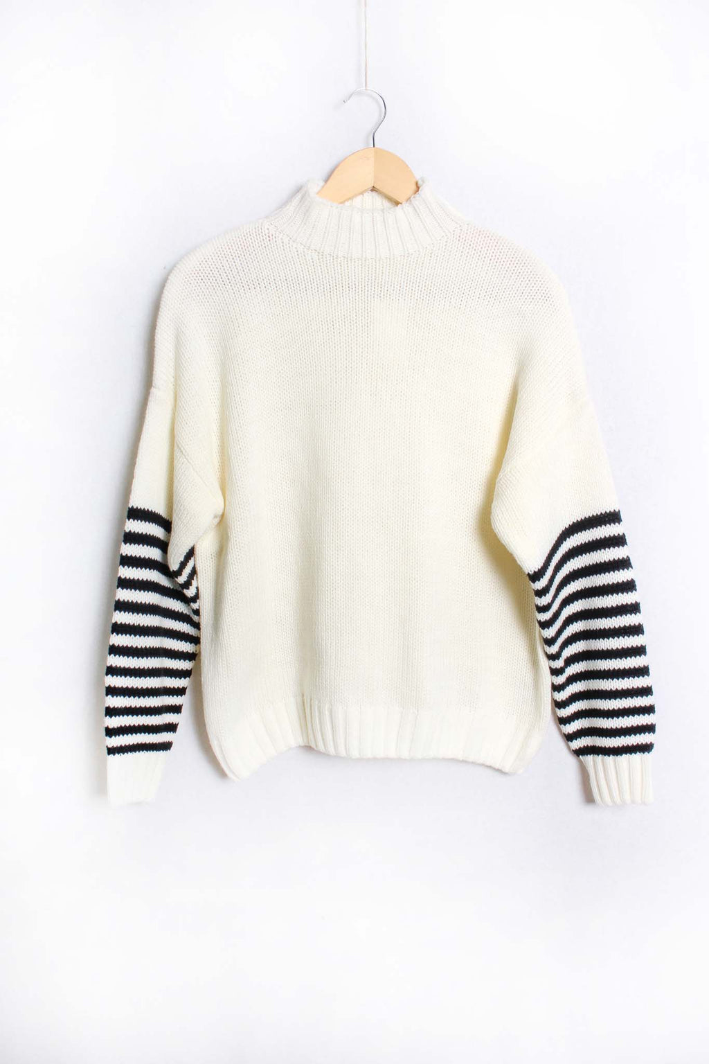 Women's Stripe Long Sleeve High Neck Knitted Sweater