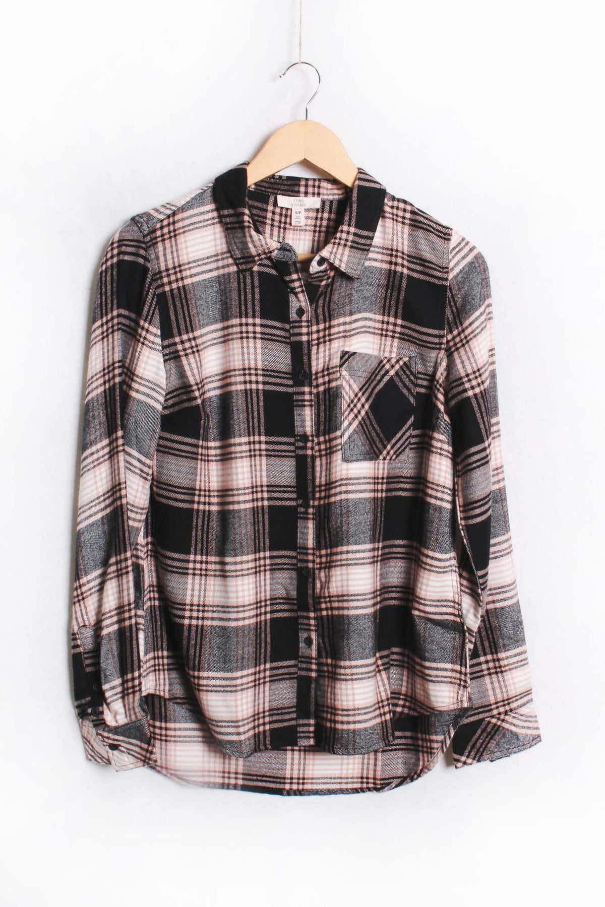 Women's Long Sleeve One Pocket Plaid Top