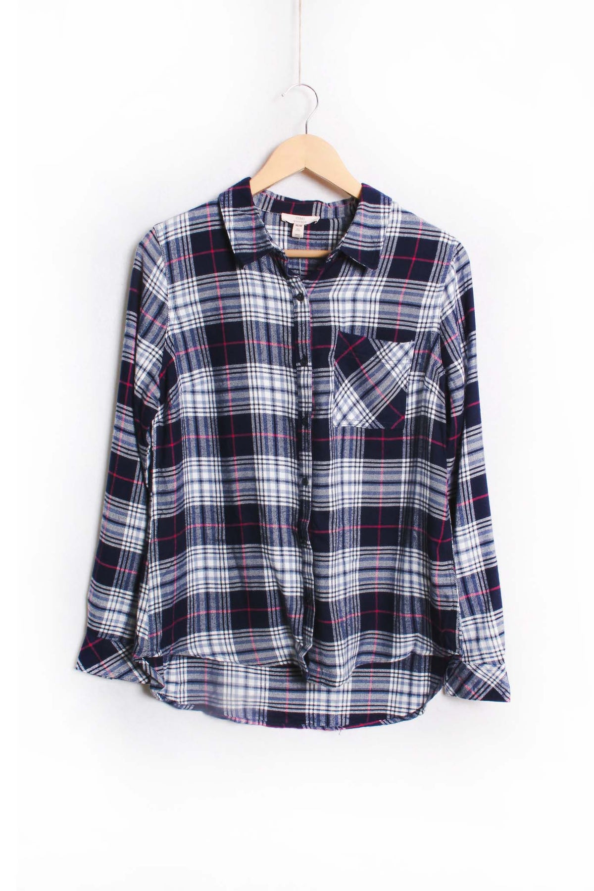 Women's Long Sleeve One Pocket Plaid Top
