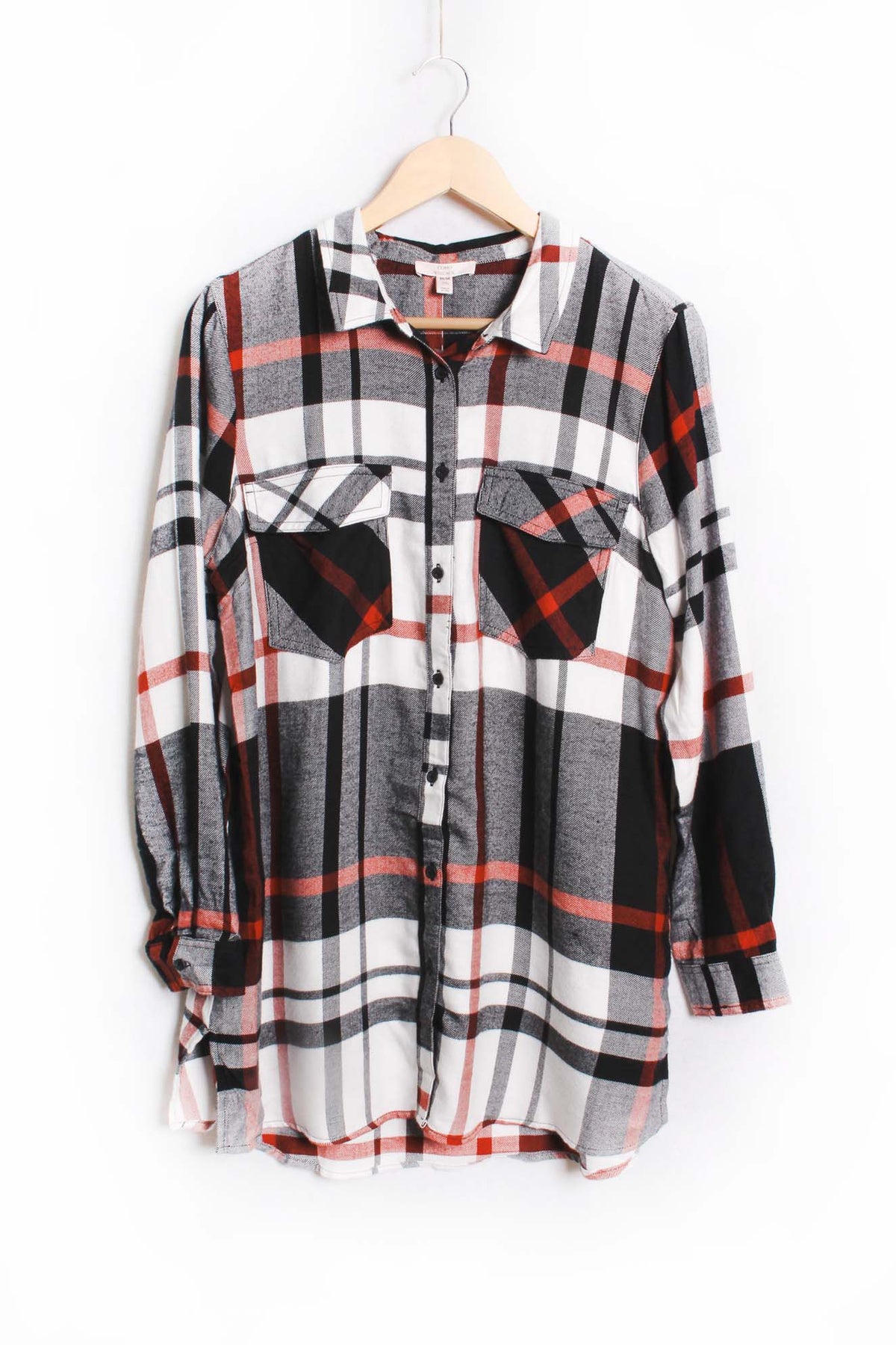 Women's Long Sleeve Two Pocket Plaid Top