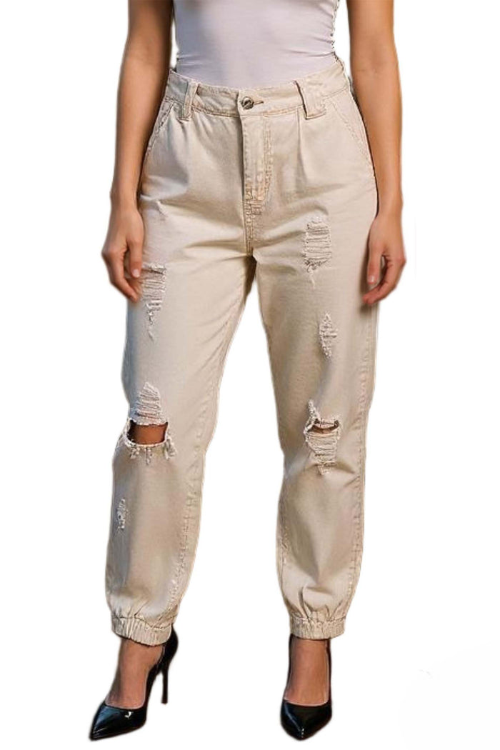 Women's High Waist Ripped Ankle Jogger Jeans