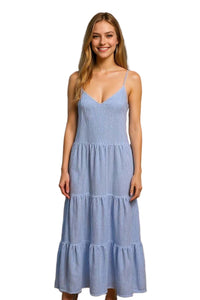 Women's Sleeveless Cami Textured Stripe Tiered Midi Dress