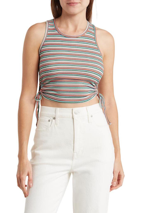 Women's Sleeveless Round Neck Drawstring Side Ribbed Top