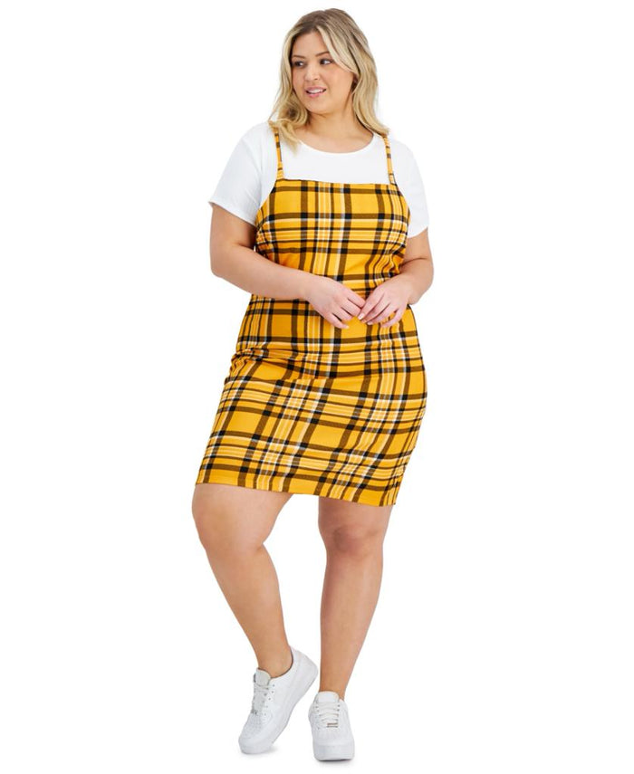 Women's Plus Sleeveless Spaghetti Strap Plaid Mini Dress