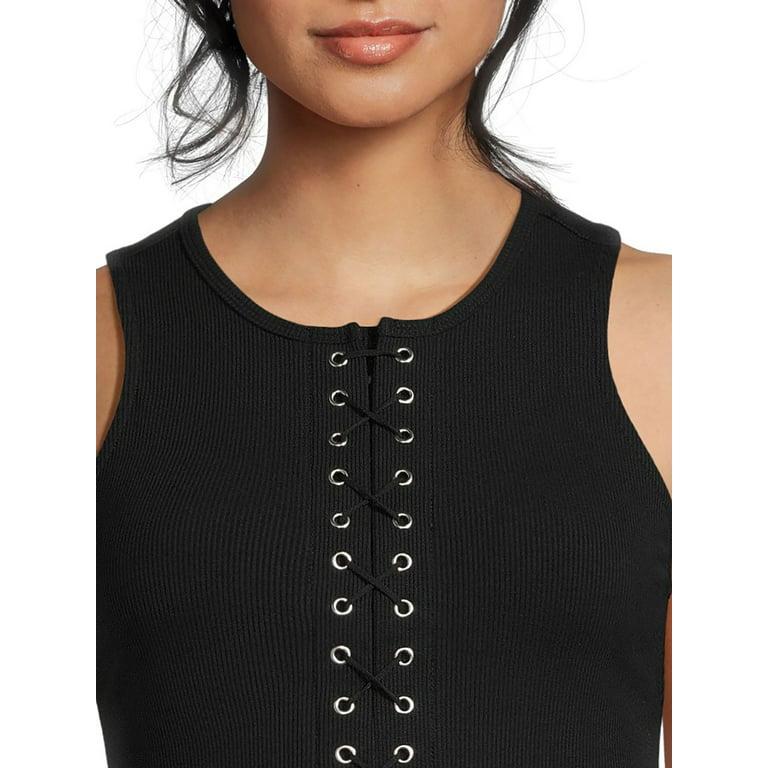 Women's Plus Sleeveless Drawstring Front Solid Top